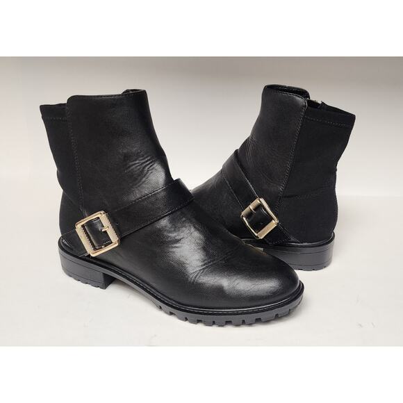 Unisa Uncaddie2 Lift Gold Buckle Black Ankle Booties Boots 7M - Picture 1 of 12